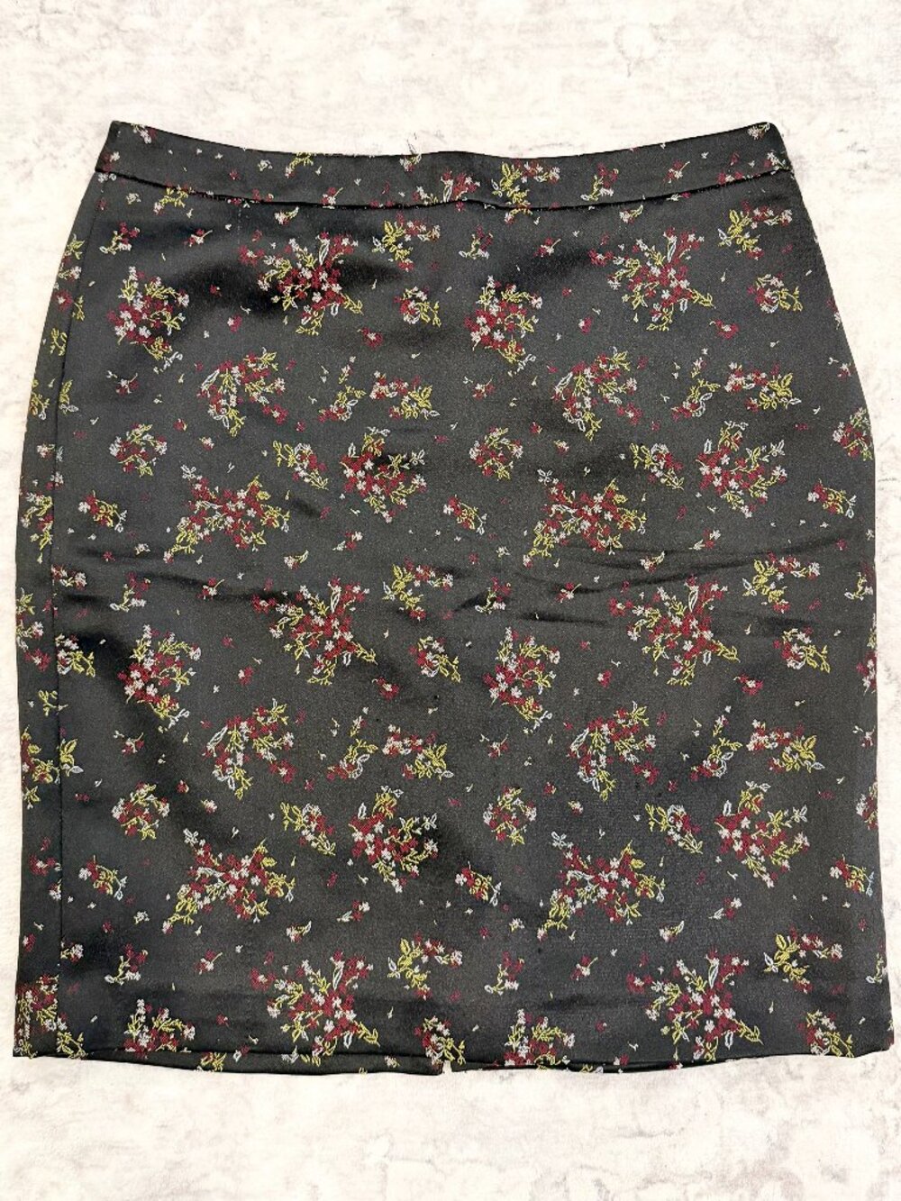 LOFT Black Floral Print Sateen Skirt - Size 8